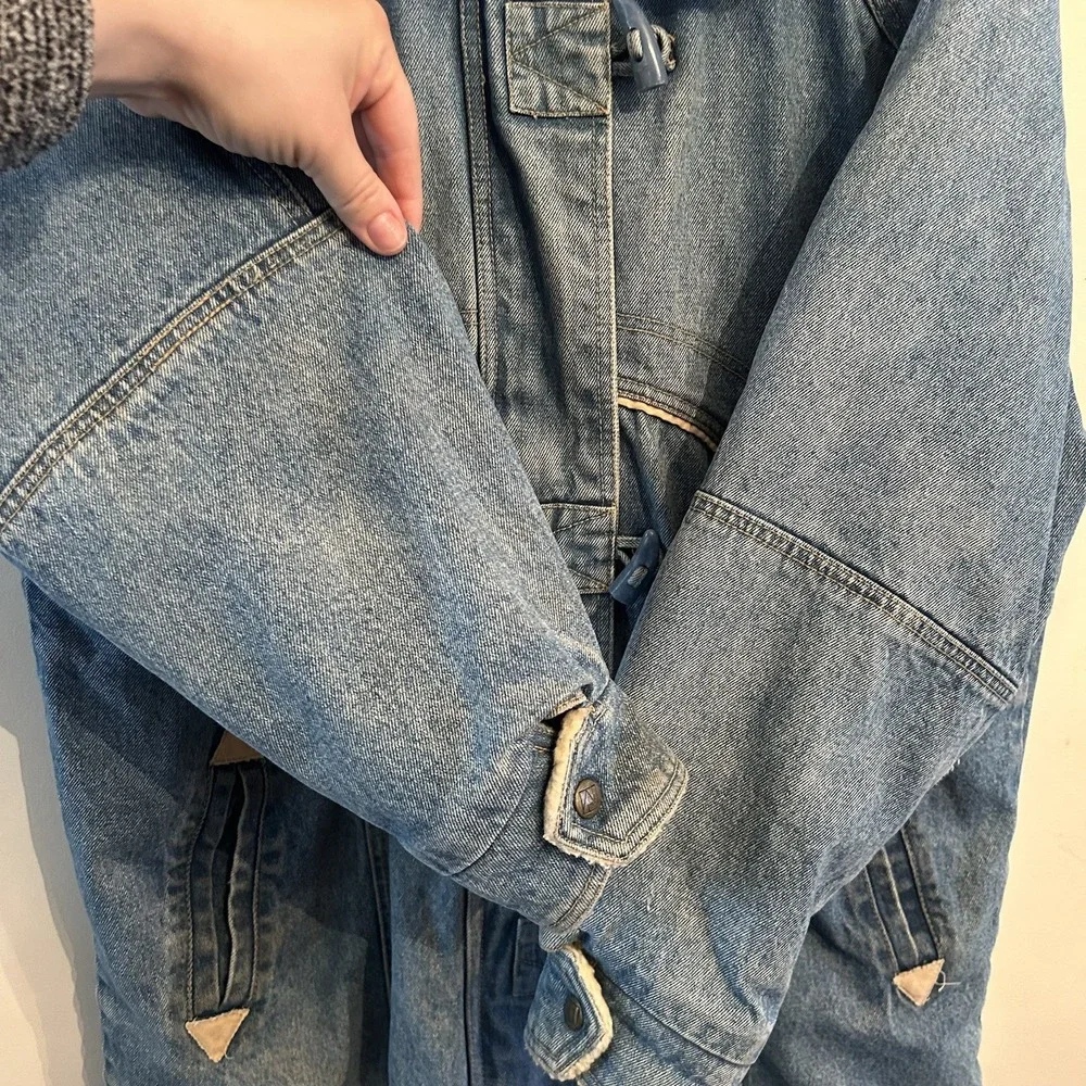 Vintage 80s Andy Johns Sport Western Denim Sherpa Lined Jacket Size Medium - Picture 9 of 14